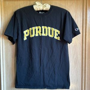 Champion Purdue University 100% Cotton T-Shirt Size Small Black with Gold